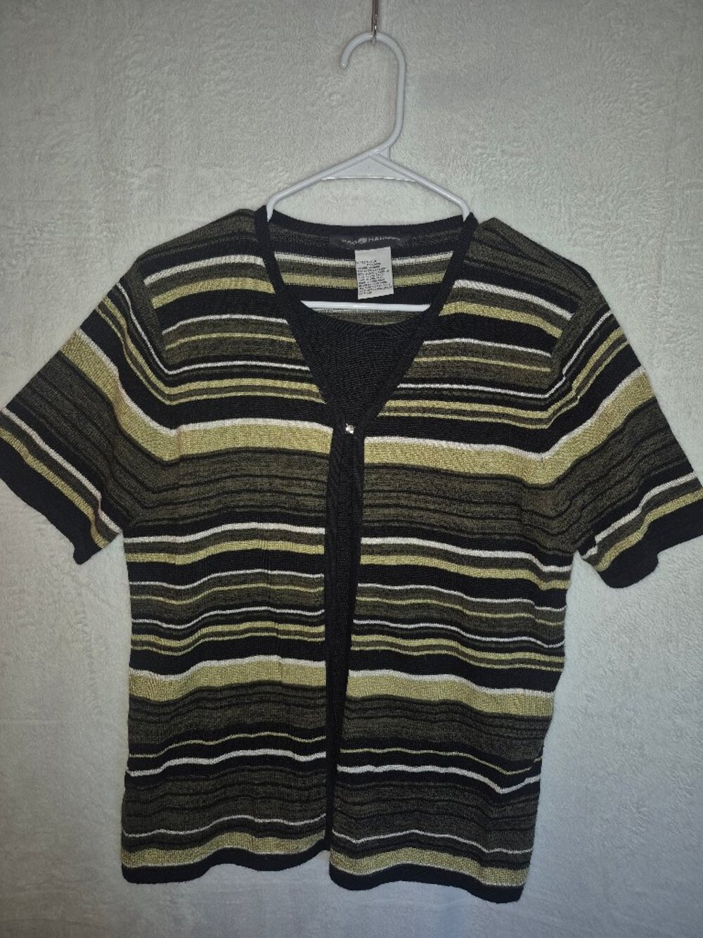 Sag Harbor Green Black White 2-in-1 Cardigan Top (M) Office Minimalist Workwear